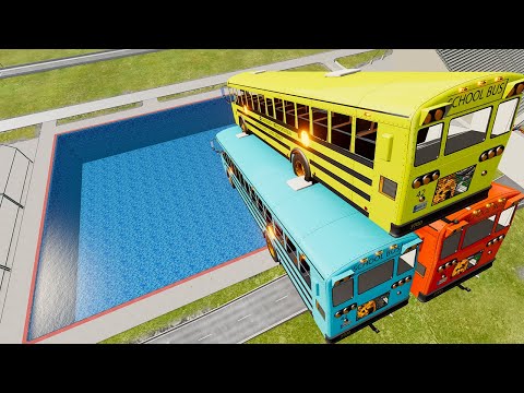 School Bus Jumps & Crashes Into Swimming Pools #3- BeamNG.Drive