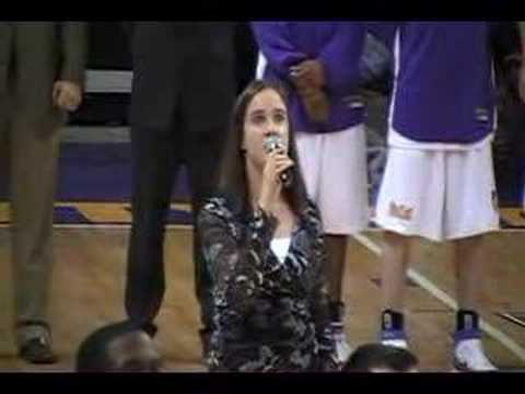 Rose Miller singing National Anthem at UNI