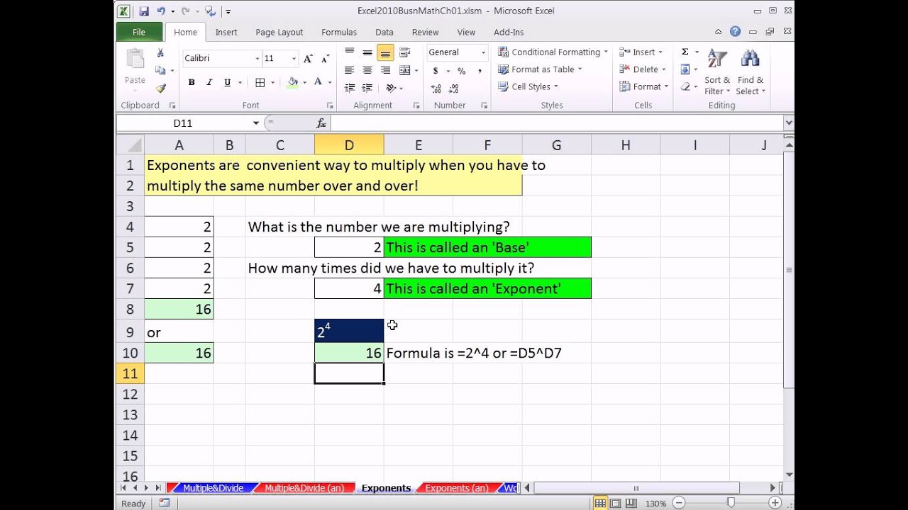 Excel 12 Business Math 12: Exponents in Excel Formulas and Formatting