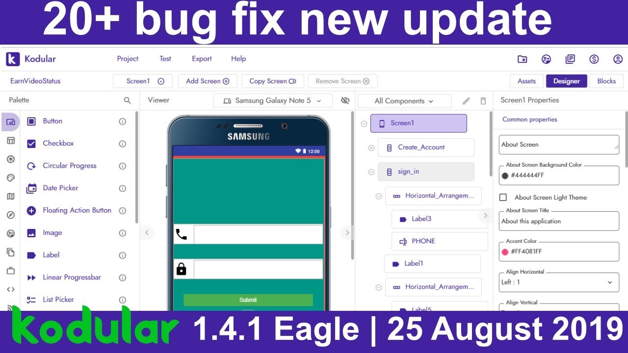 Kodular Insect Kodular new update 1.4.1 Eagle | 25 August 2019 || 20+ bug fix - YouTube