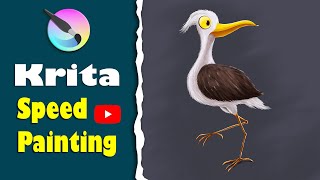 Speed Painting a Cute Crane Bird | Digital Drawing Tutorial on Krita | Draw With Pallab