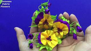 Ribbons flowers.Pansies of ribbons.DIY/Violetas hechas de cintas/Анютины глазки из лент.