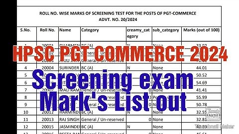 HPSC PGT Commerce|screening exam Marks List out|All candidates screening exam result|HPSC PGT|