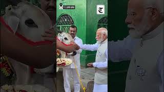 PM Modi performs ‘Gau Poojan’ at Sri Raja Rajeshwara Swamy Temple in Telangana