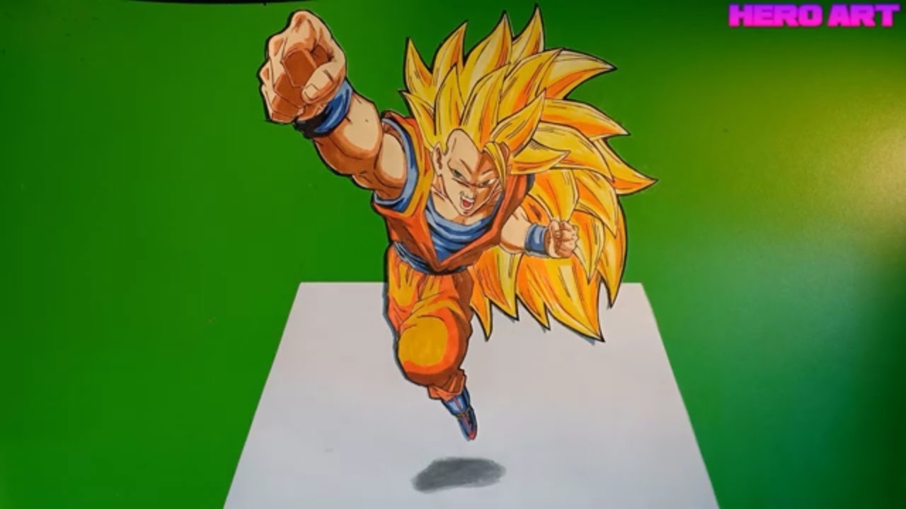 Drawing Son Goku ssj3-3d-illusion-How to draw dragon ball 