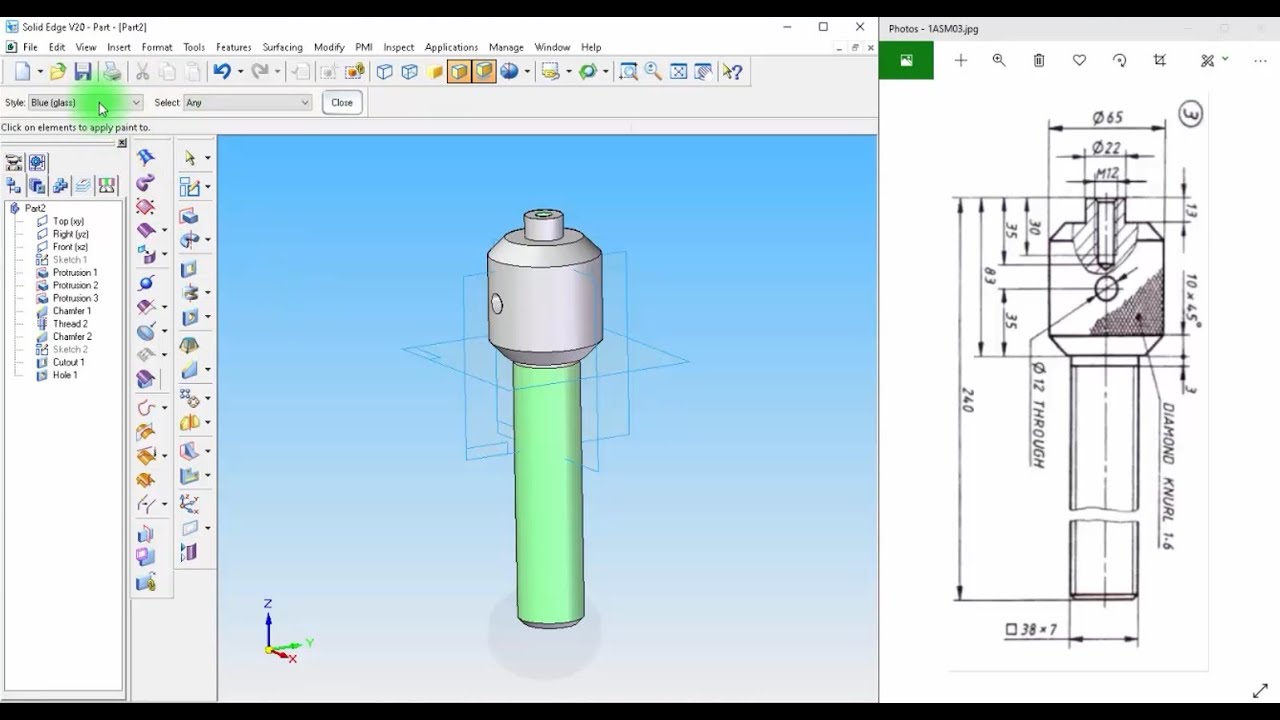 Screw Jack Part03 Screw Spindle Solid Edge V20 (Kannada) - YouTube