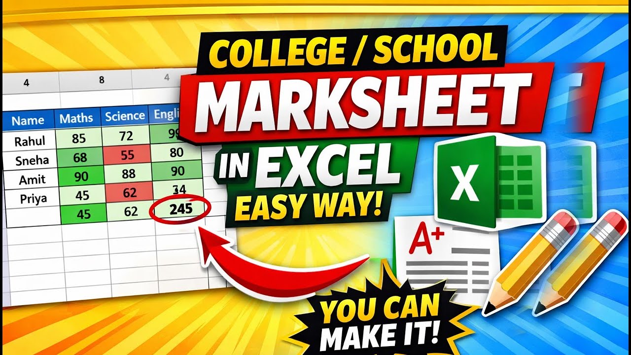 excel me student marksheet banana sikhe- Percantage,Division,Grade & Rank Easy 100 💯Trick
