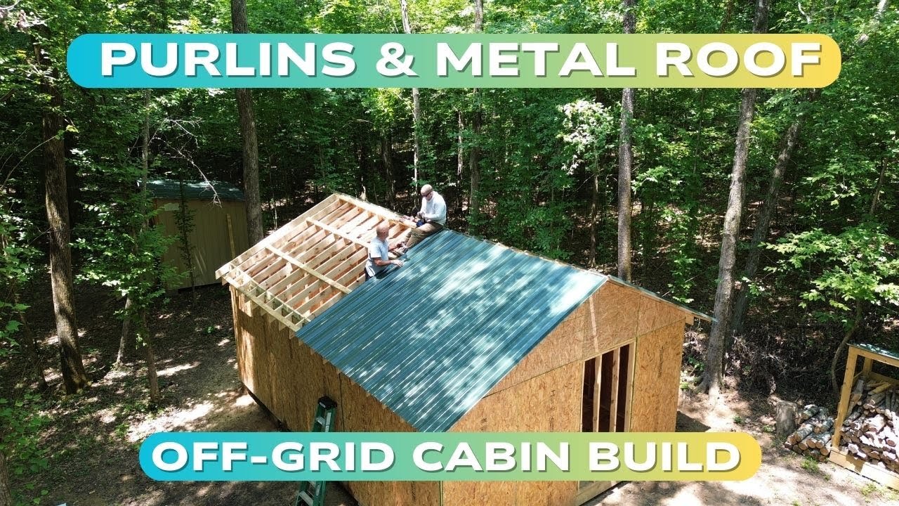 Off Grid Cabin Build | Part 6 | Purlins and Metal Roof - YouTube
