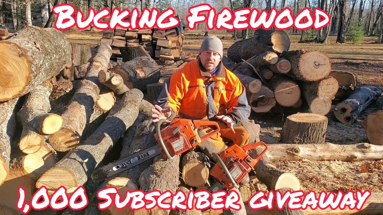 Bucking firewood w/ 254XP Ported Saw - 1K SUBSCRIBER GIVEAWAY
