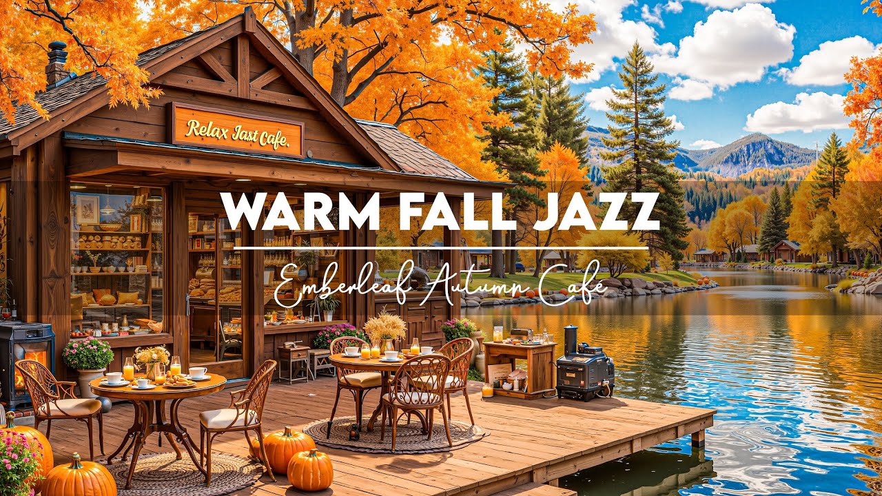 🍂 Cozy Autumn Coffee Shop | Smooth Piano Jazz Music with Falling Leaves Ambience