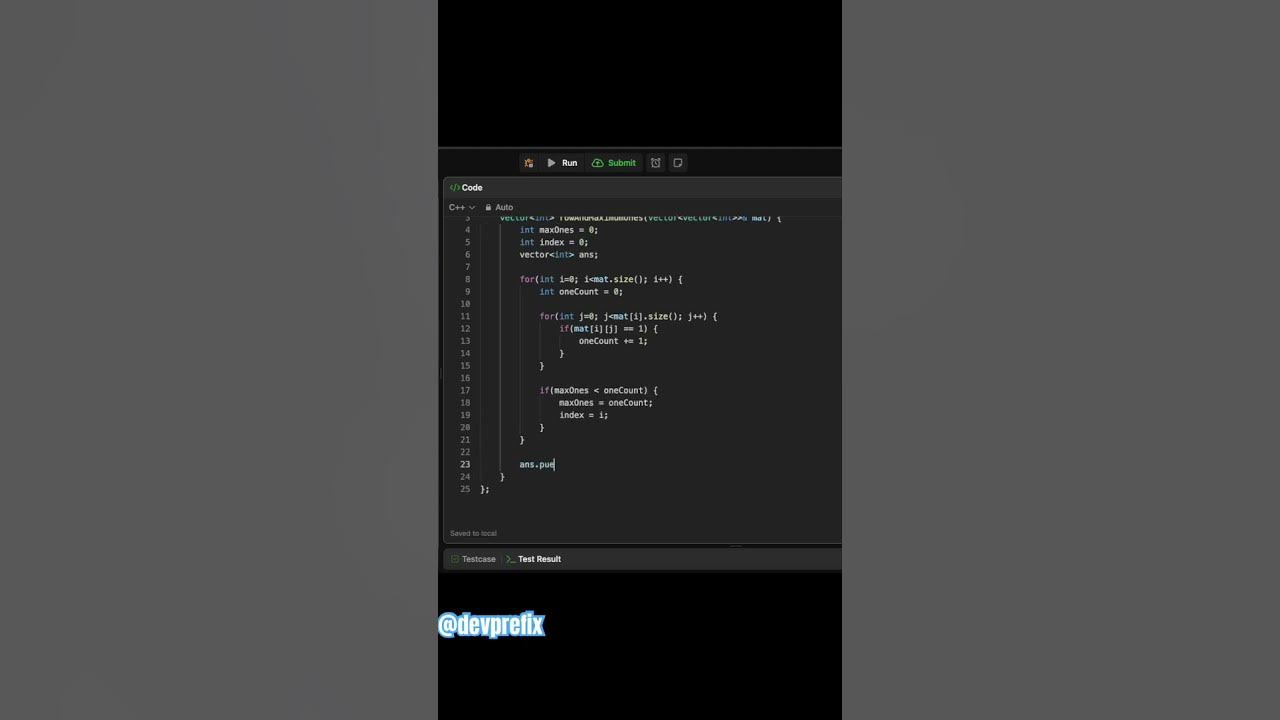 Row with maximum ones leetcode 2643 shorts leetcode array youtube