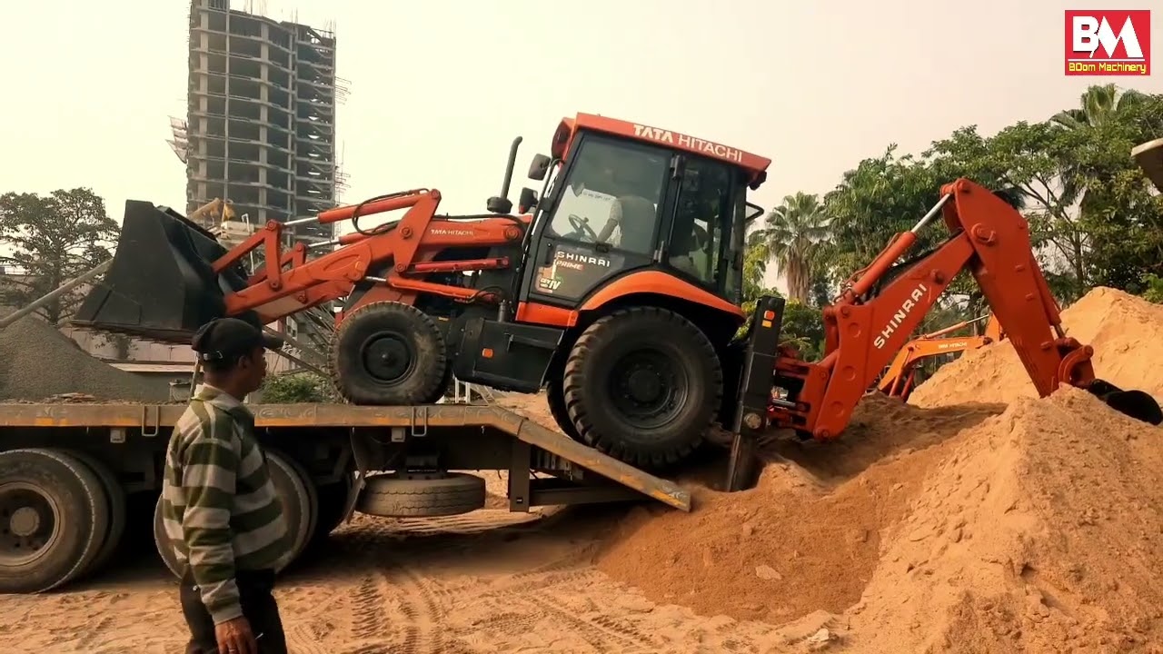 New Backhoe Loader Unloading from Trailer🎁 