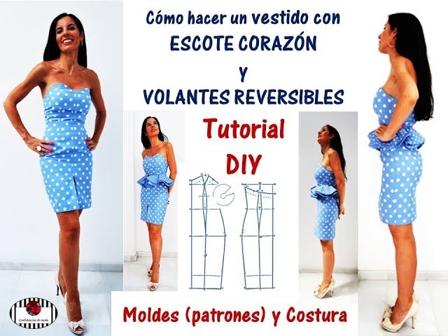 Vestido escote corazón y volantes reversibles - Patrones Mil