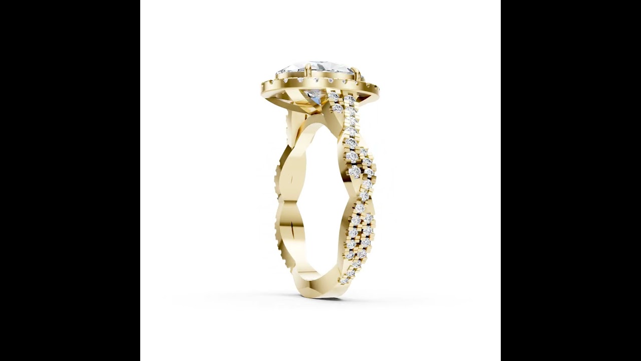 Oval Cut Diamond Halo with Twisted Pave Ring