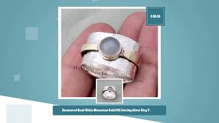 Hammered Band White Moonstone Solid 925 Sterling Silver Ring For Women, Handmade Textured Silver 