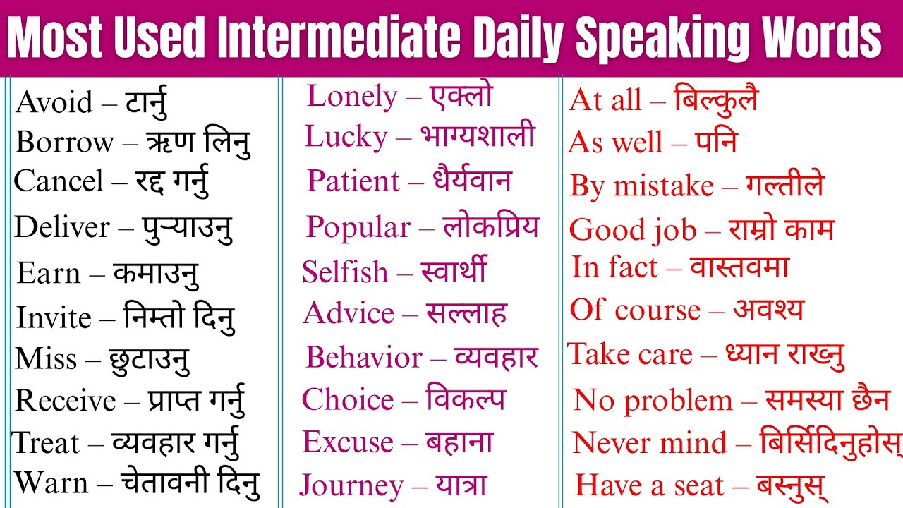 150 Most Used Intermediate English Words for Daily Speaking | नेपाली अर्थसहित | English pro