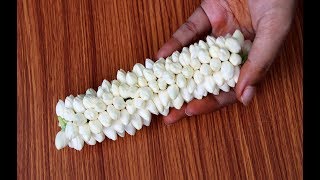 how to make jasmine flower garland step by step | malligai poo malai romba easyaga kattuvathu eppadi