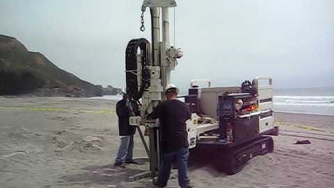 Geoprobe rig installs direct push well at Stinson Beach, CA