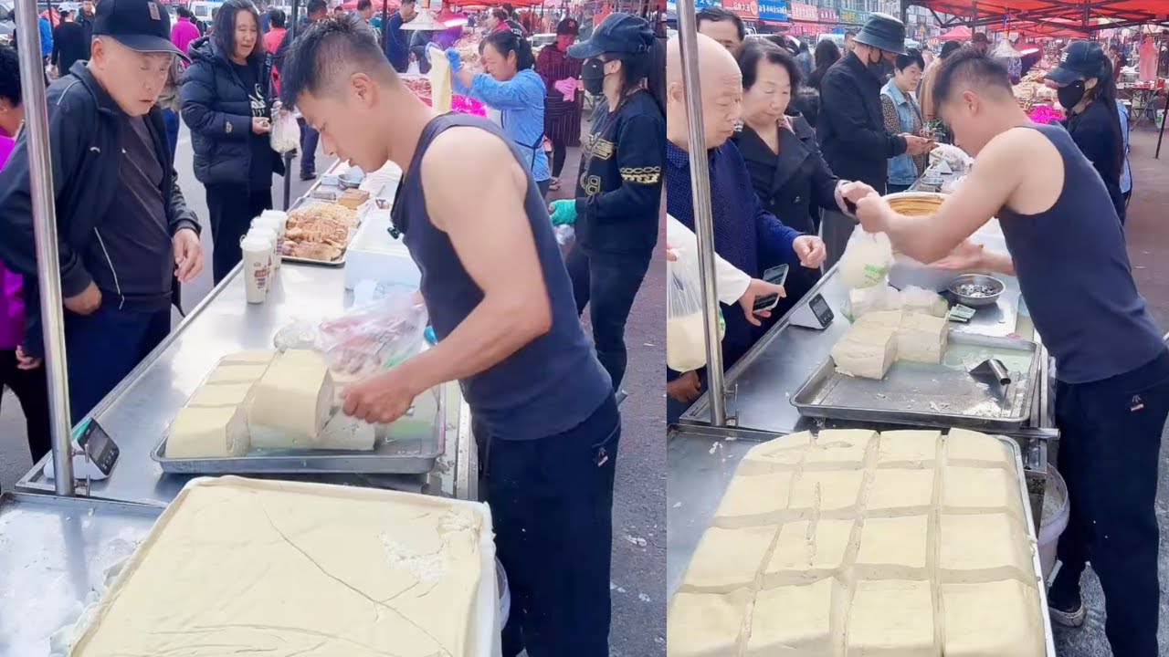 The stall sells tofu, which is freshly made and sold on October 2st.