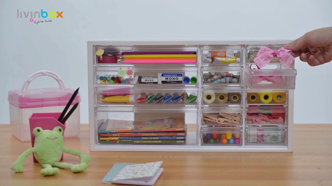 Small plastic desktop organizer with 9 drawers