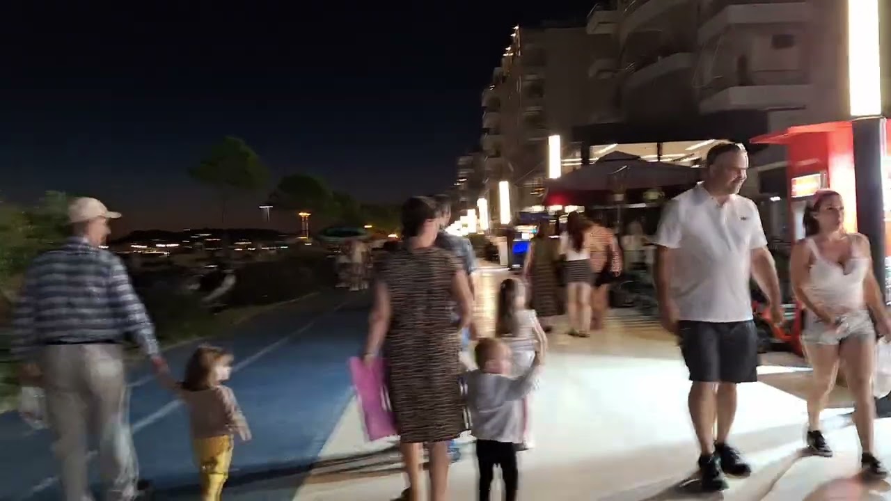 Walking down Durres water front. Bars and restaurants. 7pm Saturday night 