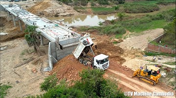 Amazing Techniques Building New Road Connecting To Bridge By Operator Skills Dozer Spreading Stone