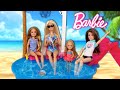 Barbie Sisters Morning Routine on Vacation Trip - Toy Hotel Pool
