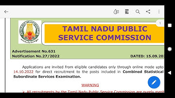 TNPSC-Combined Statistical Subordinate Service Exam Notification released