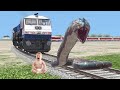 Crying Baby &amp; Anaconda vs Train Video | SNAKE | Train Simulator