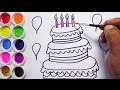 Como Dibujar y Colorear Una Torta de Cumpleaños - Dibujos Para Niños - FunKeep