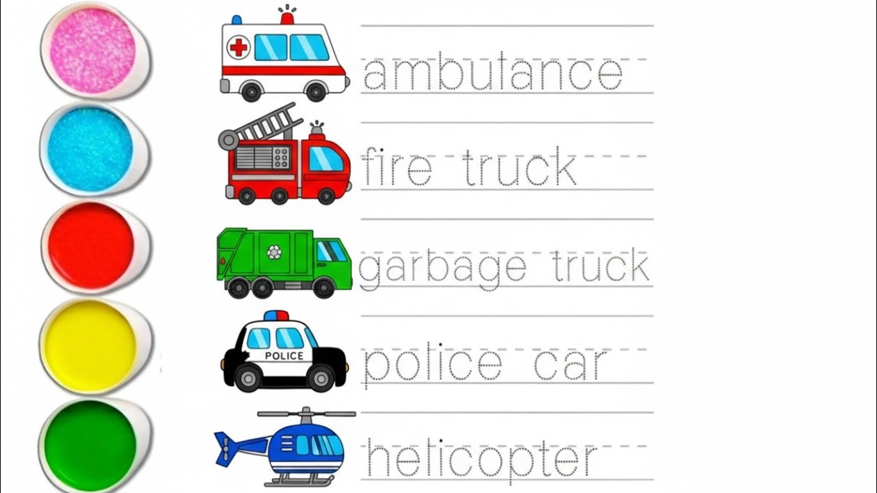 ​Simple & Direct. Learn Vehicle Names and Colors for Kids.Colorful Slime FunLearning Transport Names