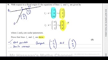 WMA14/01, IAL, (Edexcel), P4, October 2022, Q9 Vectors, Skew