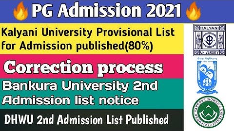 Kalyani University PG 1st Admission List published|DHWU PG 2nd Admission list|BU 2nd admission