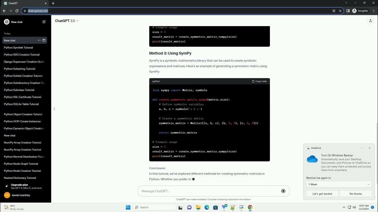 python create symmetric matrix - YouTube
