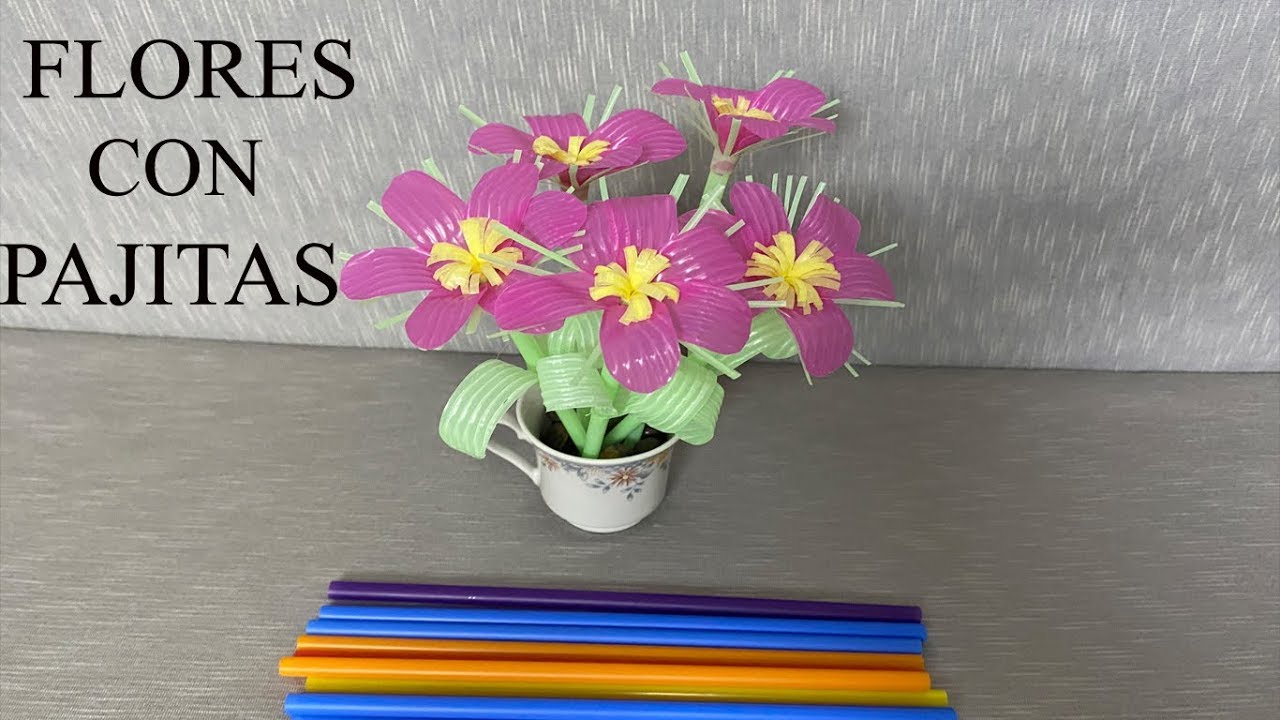 FLORES CON PAJITAS DE PLÁSTICO 🌺🥢
