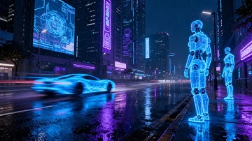 Robotic City of Neon MV | Futuristic city with AI, Robots,  Flying Cars & Trains