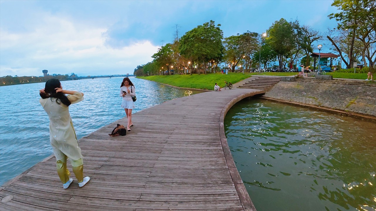Walking Through Hue Vietnam - Driving Along Huong River, Tran Hung Dao Street to Phu Xuan Bridge
