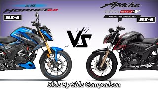 Honda Hornet 2.0 Bs6 Vs TVS Apache RTR 200 4V Bs6,Side By Side Comparison 2020