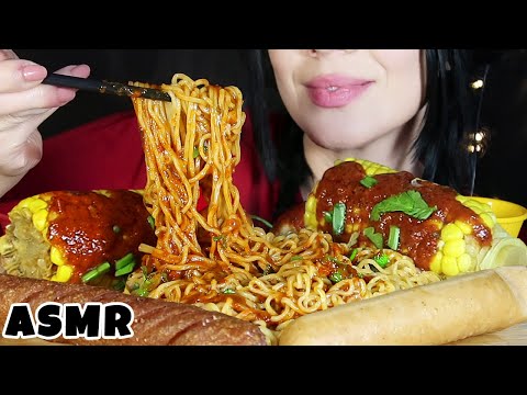 ASMR ACILI NOODLE, İSLİ SOSİS, SOSLU MISIR ve YUMURTA | ASMR TÜRKÇE MUKBANG *No Talking