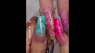 LONG Foil Nails  Flower Design #shorts