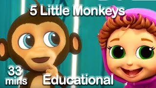 5 Little Monkeys Jumping on the Bed Nursery Rhyme (Learn Counting & Safety)  | Baby Songs