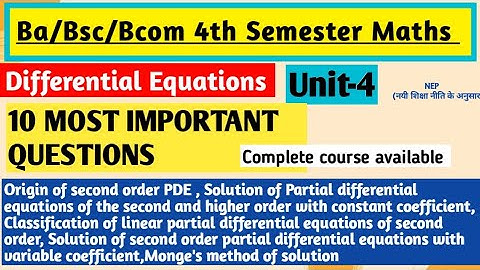 Bsc 4th Semester Maths Important Questions | Differential Equations | unit4 #bscmath #yourbscguide