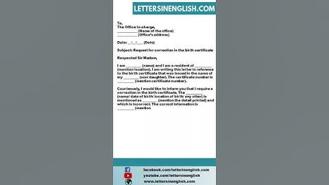 Request Letter for Correction in Birth Certificate