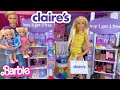 Barbie doll family mall shopping at claires and book store