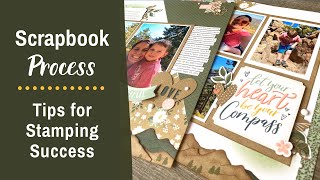 Tips for Stamping Success | Scrapbook Ideas for 11 Photos on a Double Page Hiking Layout screenshot 1