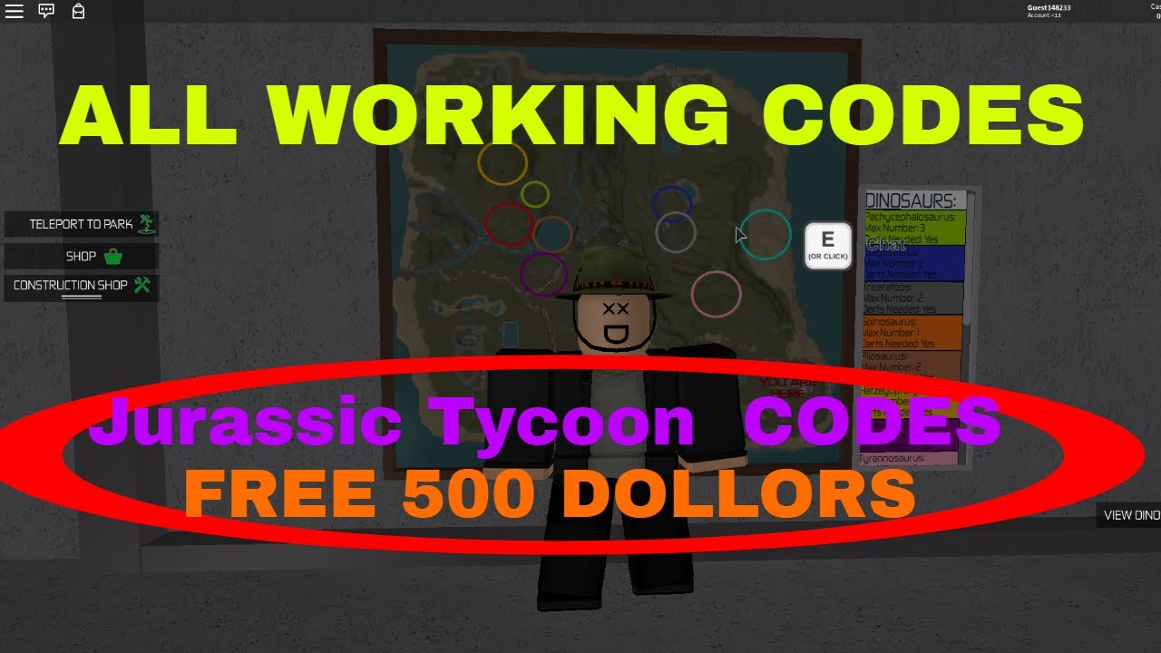 codes for jurassic tycoon roblox