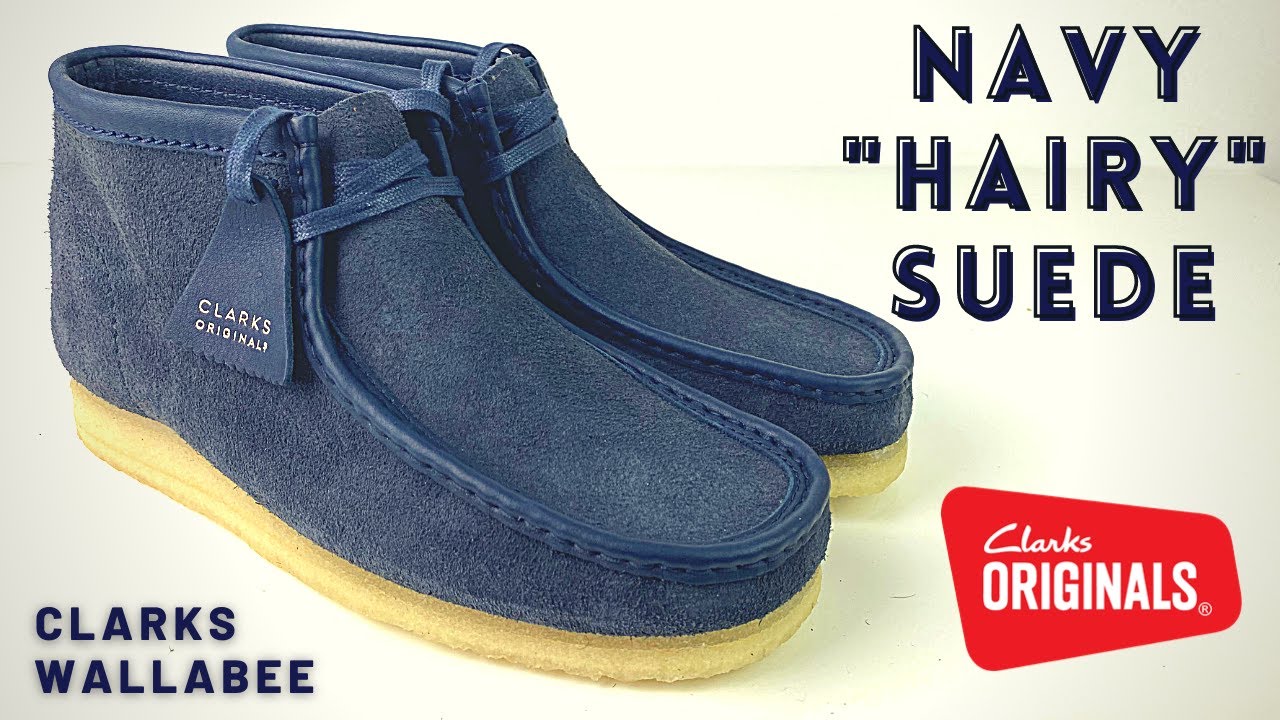 Clarks Originals blue WALLABEE: ON FOOT + Review Navy "Hairy" Suede #wallabee YouTube