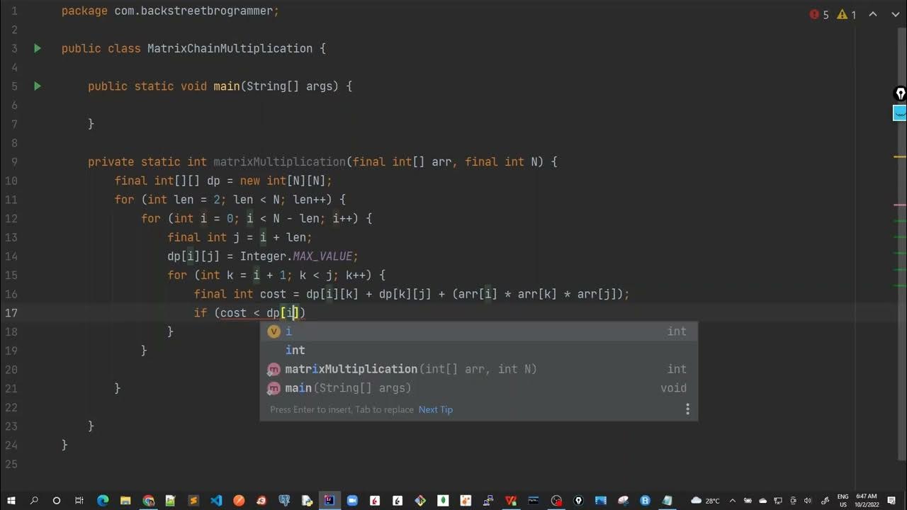 70 - Matrix Chain Multiplication - Final DP solution in Java - YouTube