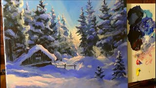 #53 Как нарисовать СНЕЖНУЮ ЗИМУ акрилом. Солнечный ЗИМНИЙ ПЕЙЗАЖ. Winter Landscape Acrylic Painting.