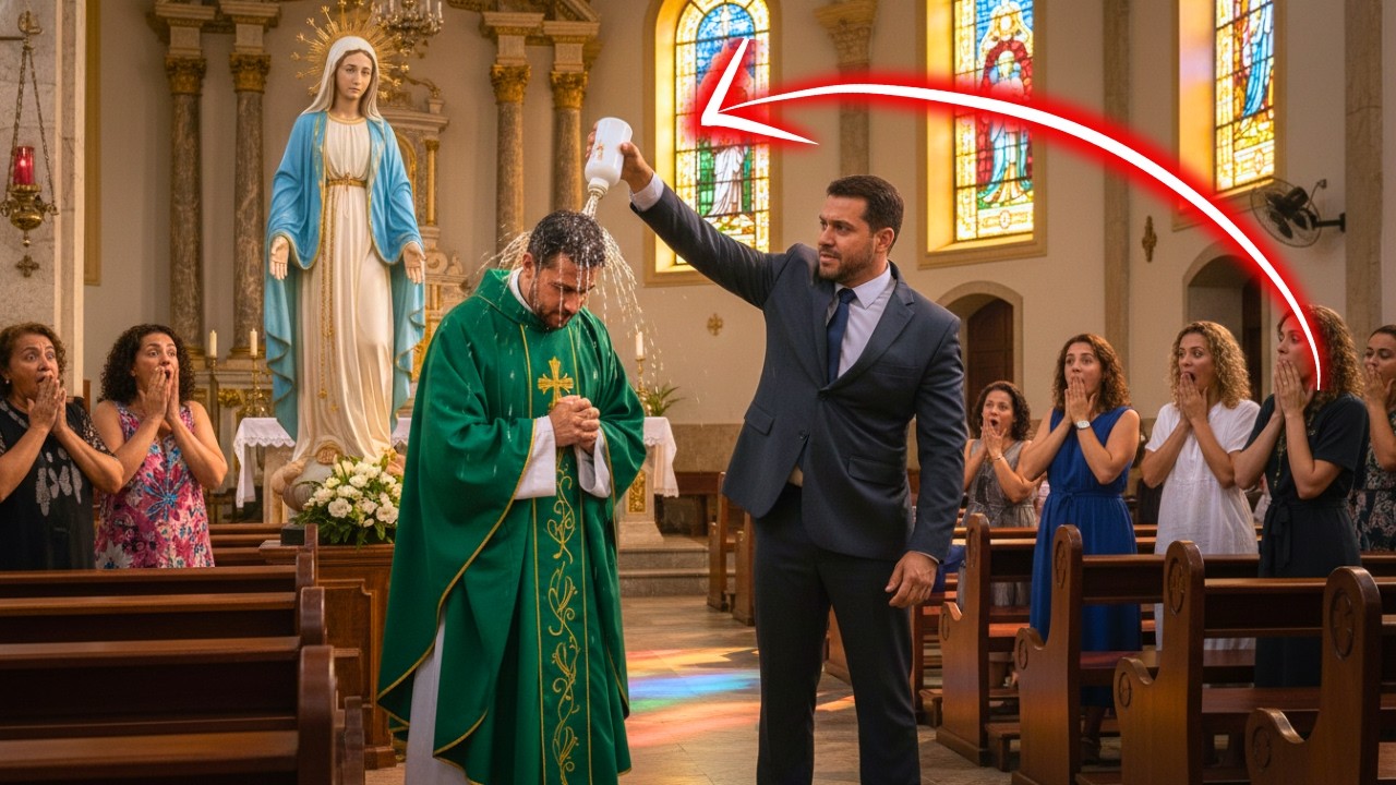 PASTOR EVANGÉLICO JOGARAM ÁGUA BENTA SOBRE O PADRE DURANTE A MISSA DE NOSSA SENHORA APARECIDA E…